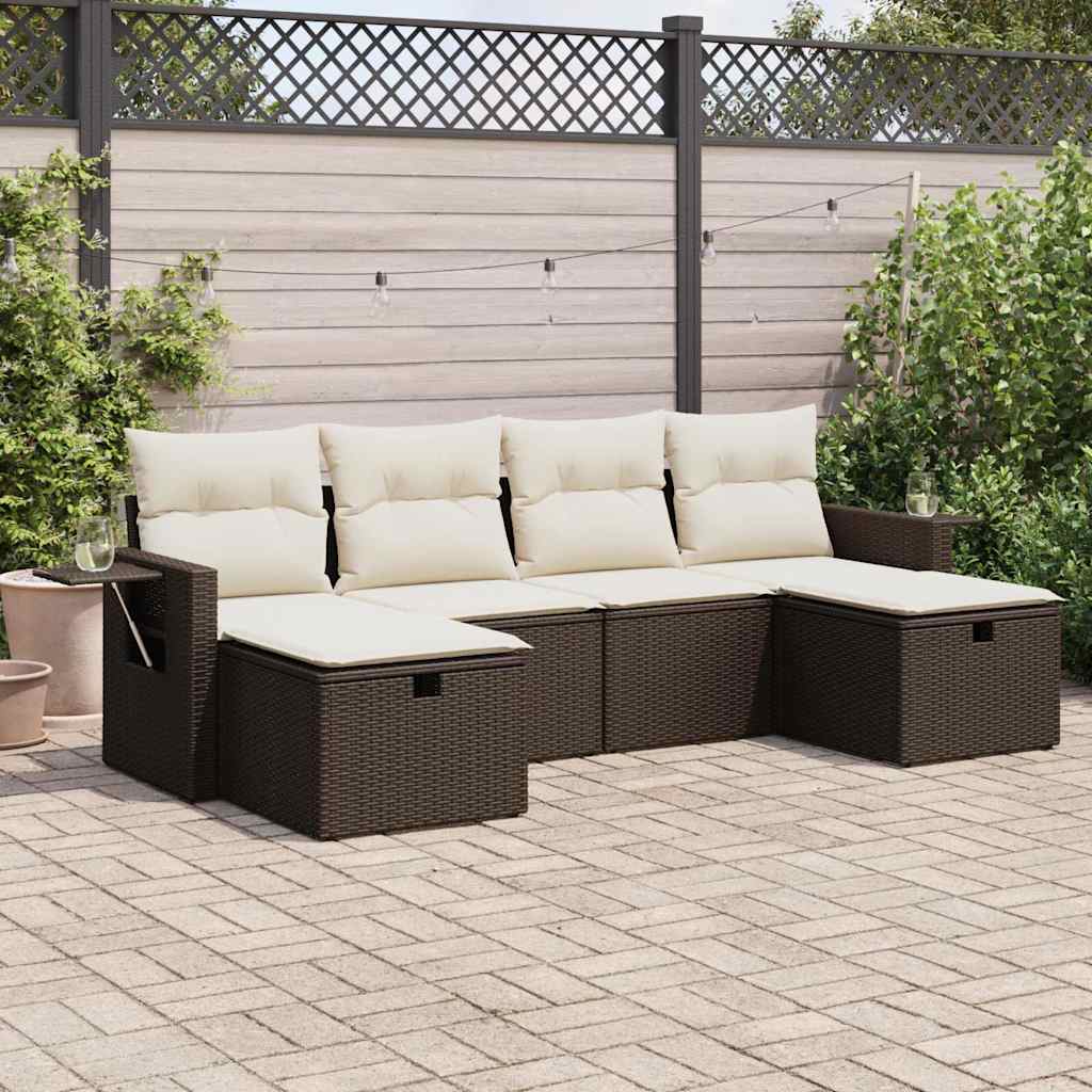 JUNG Vida 6-tlg. Garten-Sofagarnitur mit Kissen Braun Poly Rattan