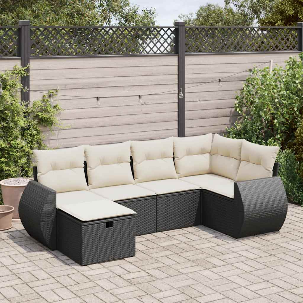 JUNG Vida 6-tlg. Garten-Sofagarnitur mit Kissen Schwarz Poly Rattan