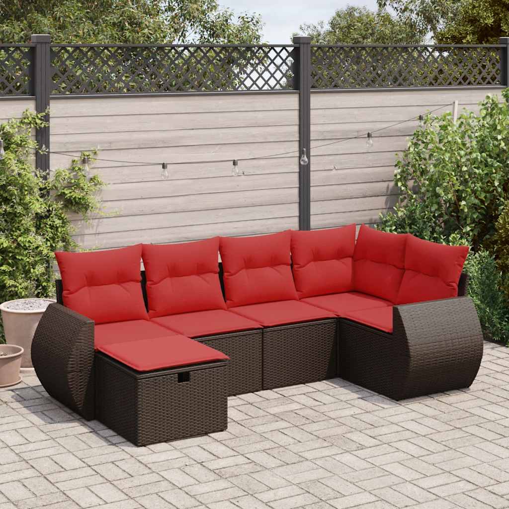 JUNG Vida 6-tlg. Garten-Sofagarnitur mit Kissen Braun Poly Rattan