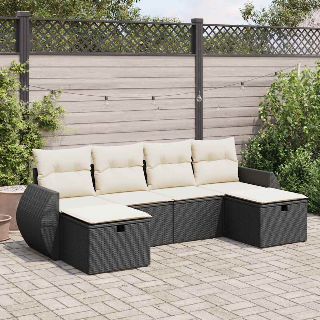JUNG Vida 6-tlg. Garten-Sofagarnitur mit Kissen Schwarz Poly Rattan