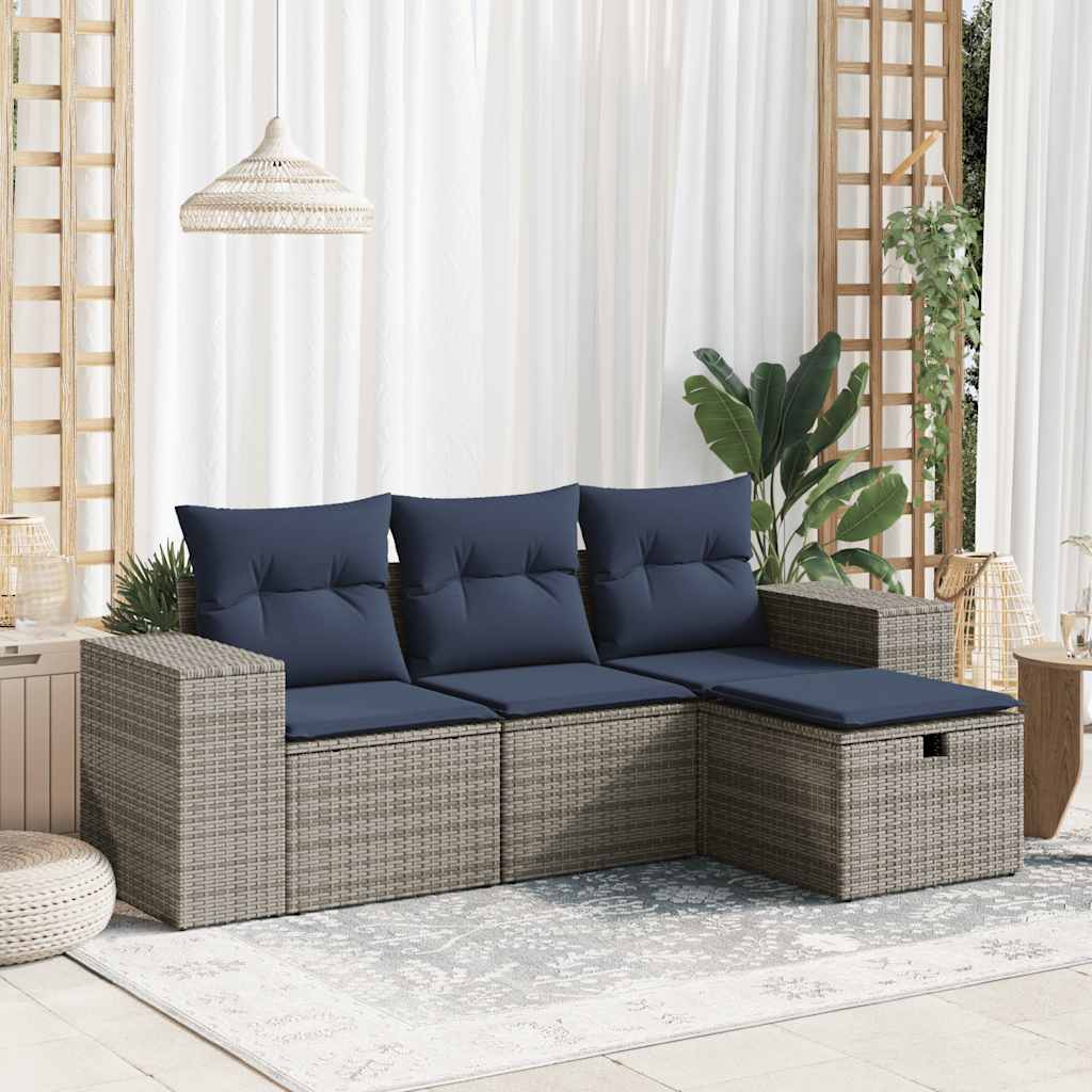 JUNG Vida 4-tlg. Garten-Sofagarnitur mit Kissen Grau Poly Rattan