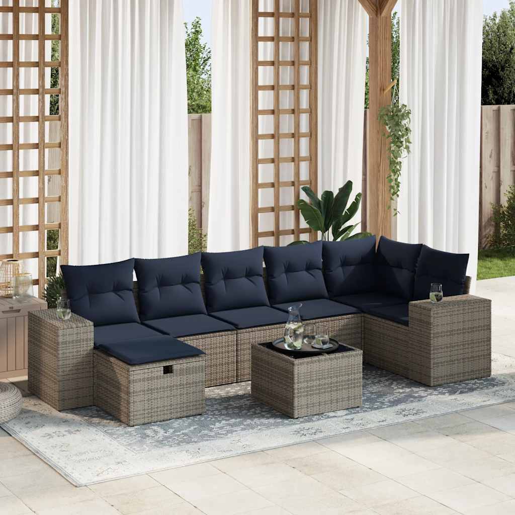 JUNG Vida 8-tlg. Garten-Sofagarnitur mit Kissen Grau Poly Rattan