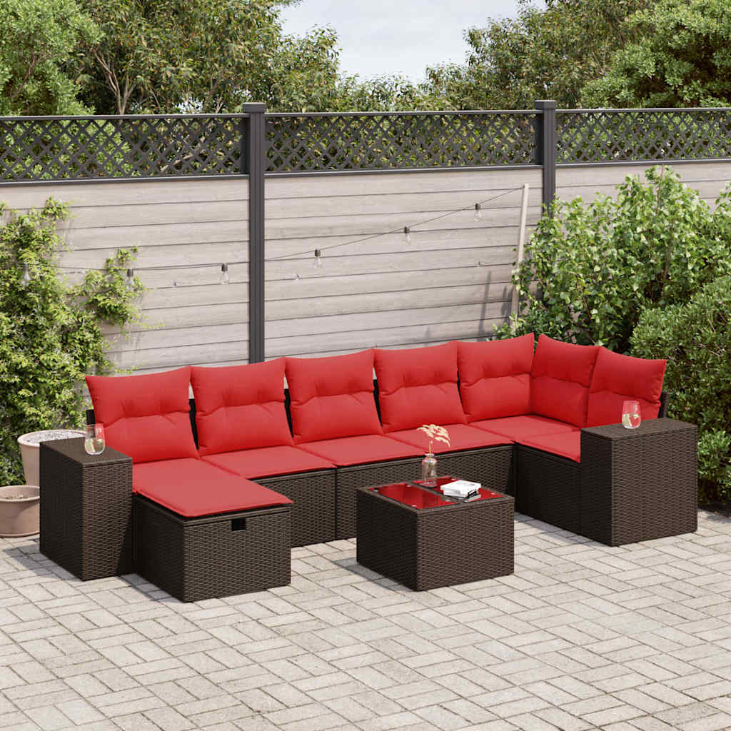 JUNG Vida 8-tlg. Garten-Sofagarnitur mit Kissen Braun Poly Rattan