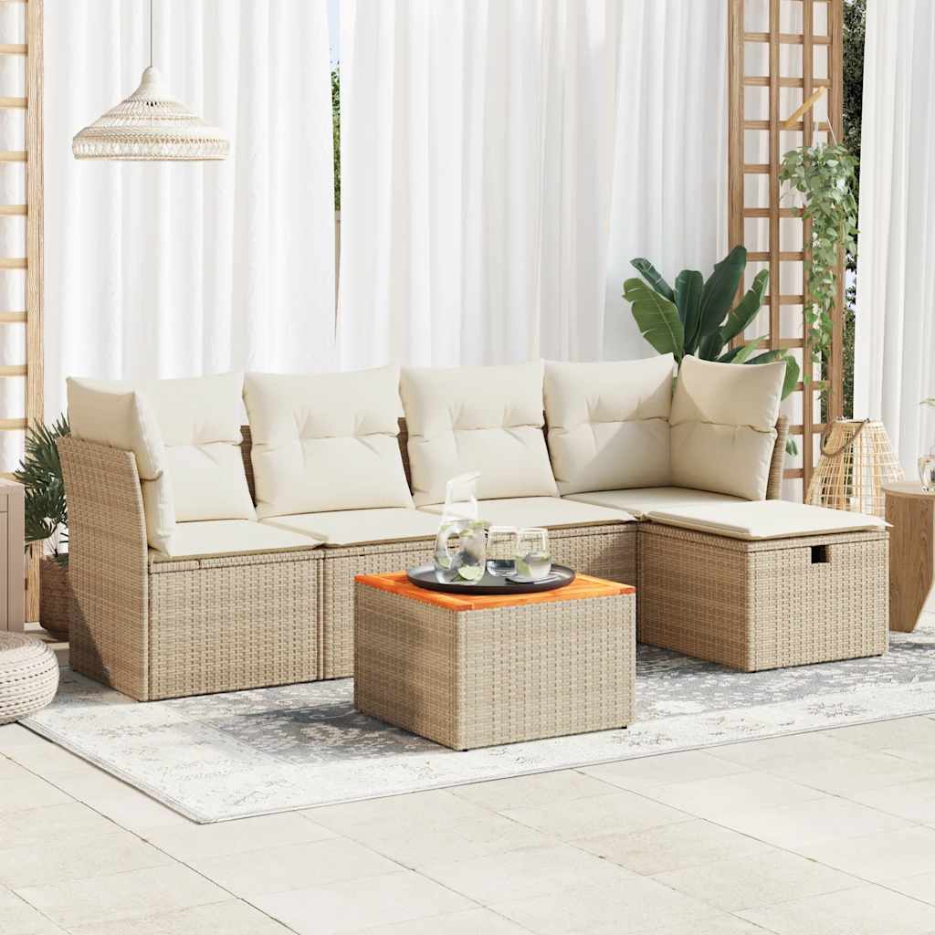 JUNG Vida 6-tlg. Garten-Sofagarnitur mit Kissen Beige Poly Rattan