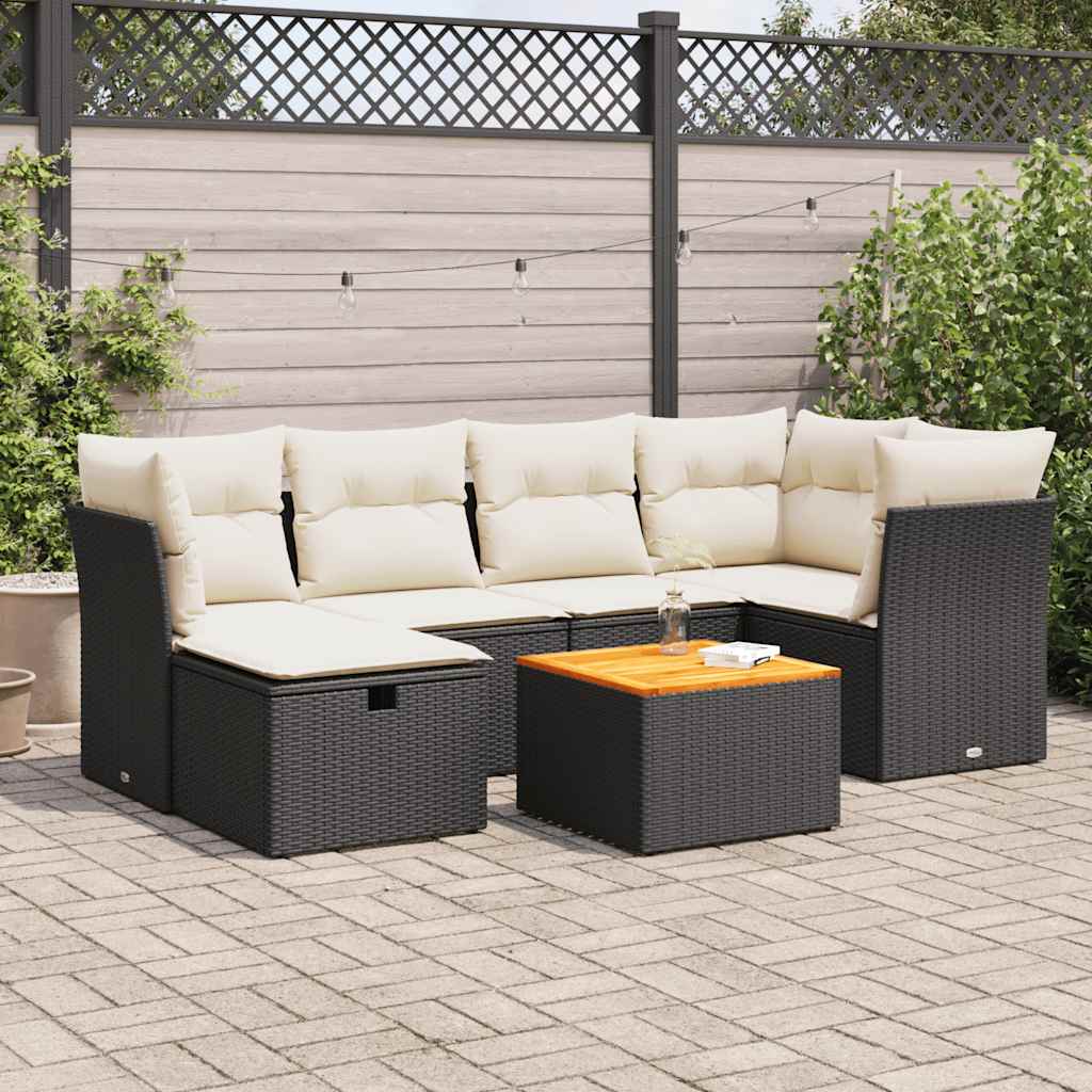 JUNG Vida 7-tlg. Garten-Sofagarnitur mit Kissen Schwarz Poly Rattan