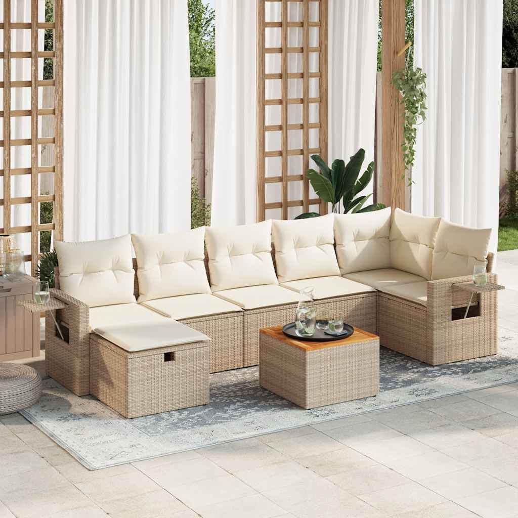 JUNG Vida 8-tlg. Garten-Sofagarnitur mit Kissen Beige Poly Rattan