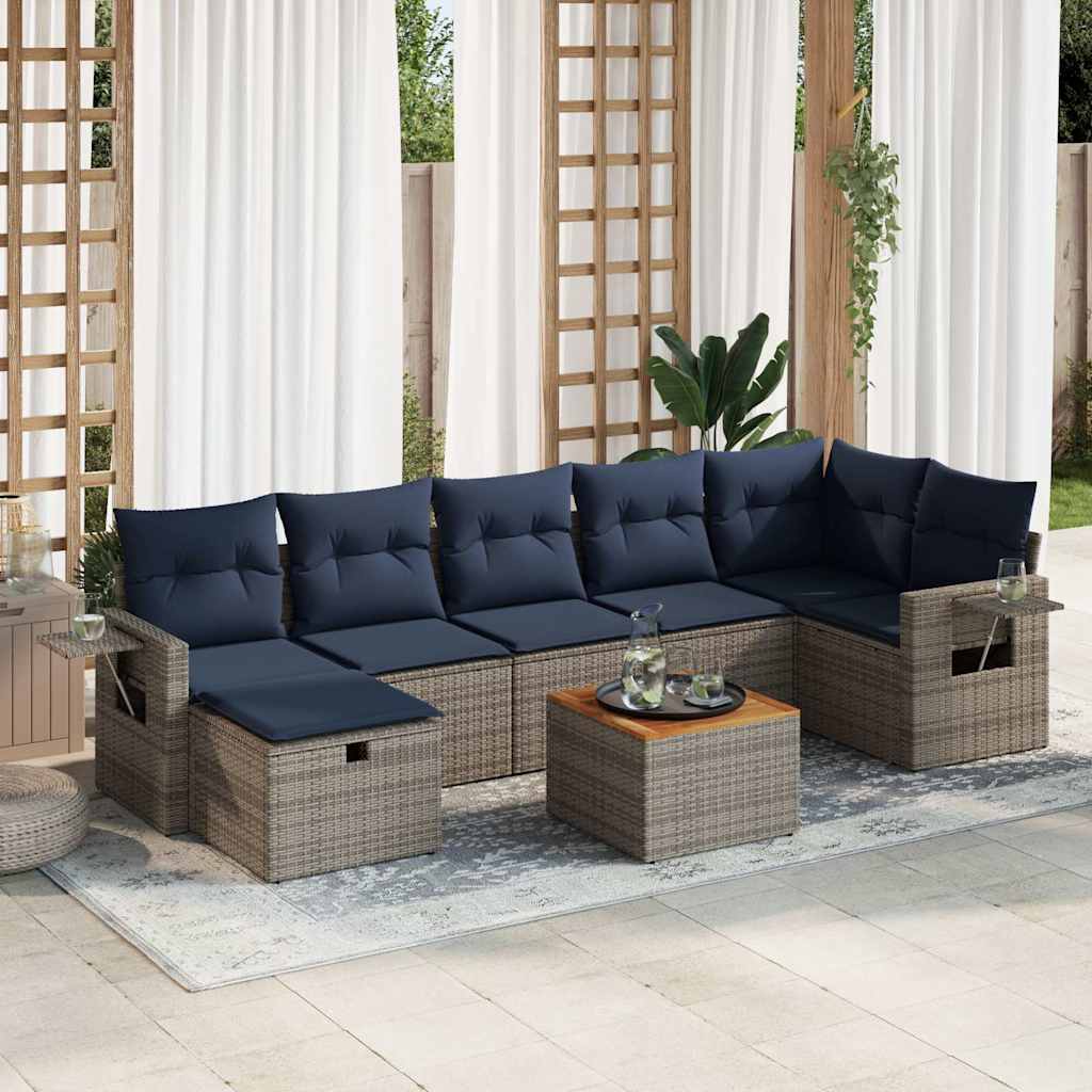 JUNG Vida 8-tlg. Garten-Sofagarnitur mit Kissen Grau Poly Rattan