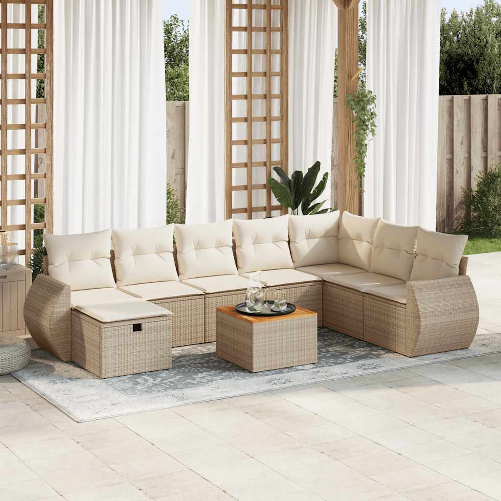 JUNG Vida 9-tlg. Garten-Sofagarnitur mit Kissen Beige Poly Rattan