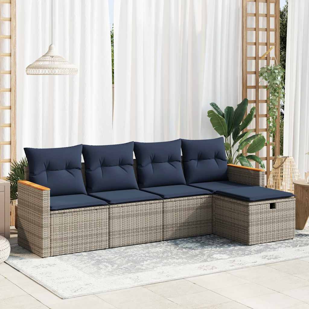 JUNG Vida 5-tlg. Garten-Sofagarnitur mit Kissen Grau Poly Rattan
