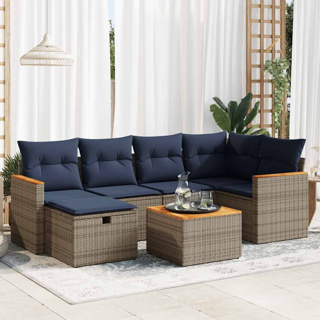 JUNG Vida 7-tlg. Garten-Sofagarnitur mit Kissen Grau Poly Rattan