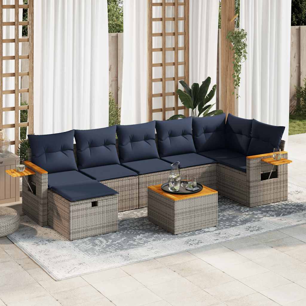 JUNG Vida 8-tlg. Garten-Sofagarnitur mit Kissen Grau Poly Rattan