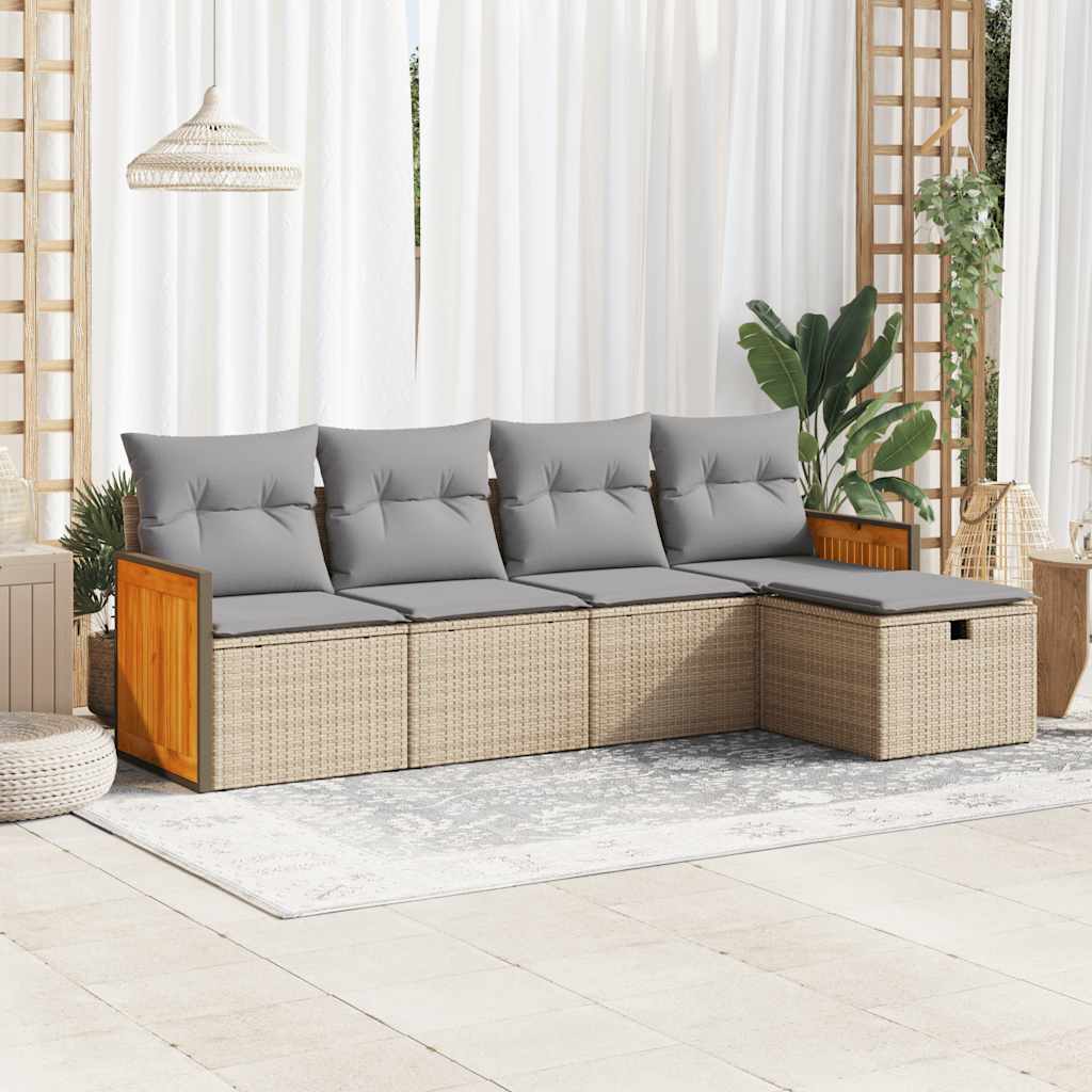 JUNG Vida 5-tlg. Garten-Sofagarnitur mit Kissen Beige Poly Rattan