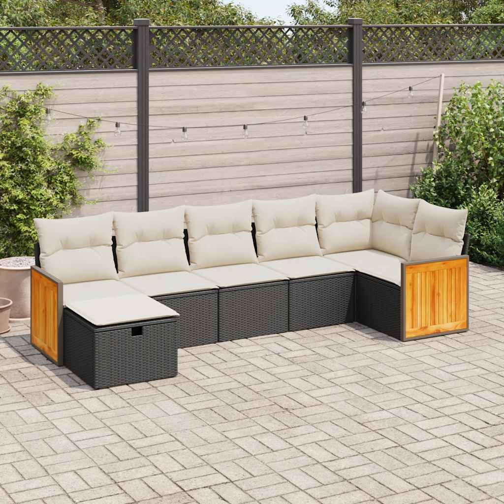 JUNG Vida 7-tlg. Garten-Sofagarnitur mit Kissen Schwarz Poly Rattan