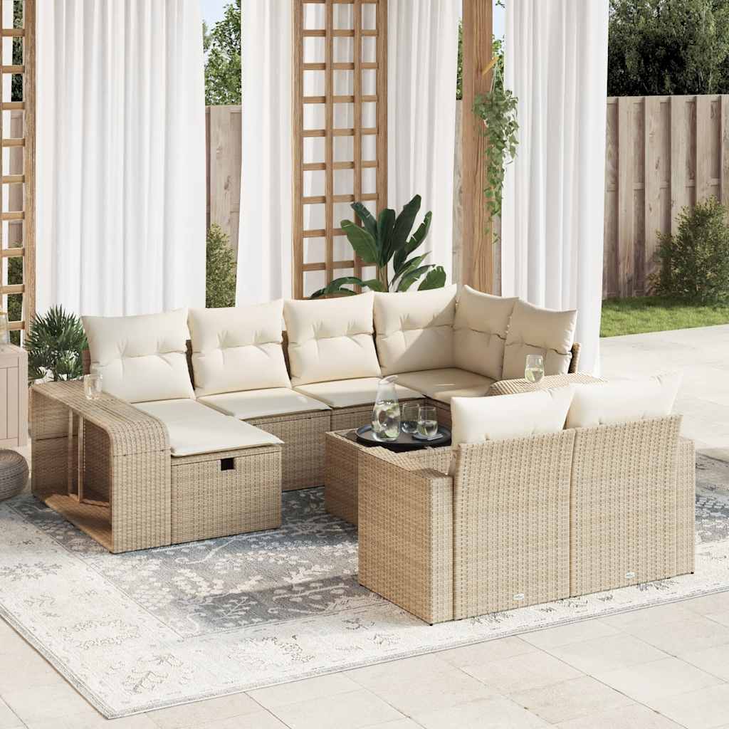 JUNG Vida 11-tlg. Garten-Sofagarnitur mit Kissen Beige Poly Rattan