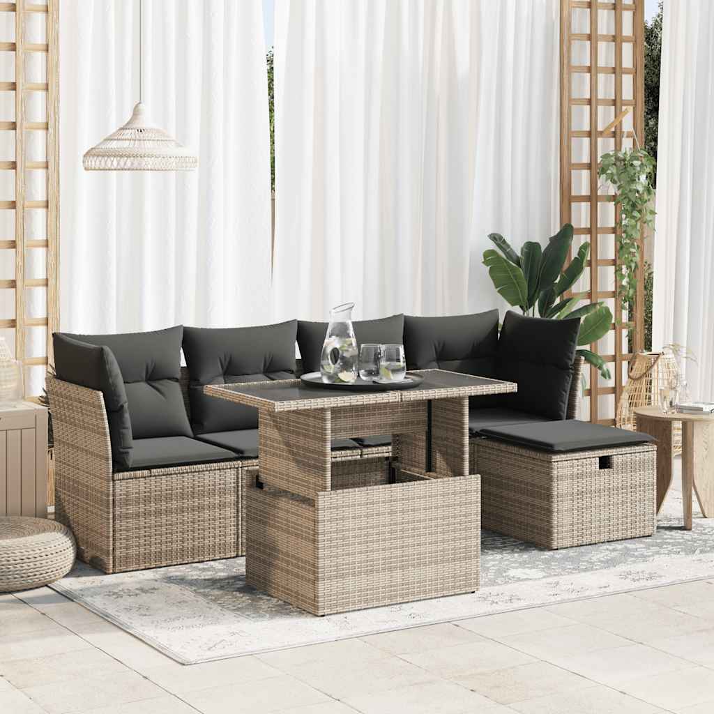 JUNG Vida 6-tlg. Garten-Sofagarnitur mit Kissen Grau Poly Rattan