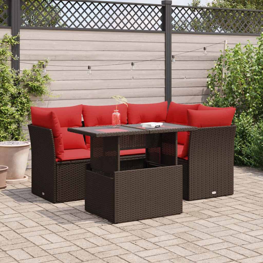 JUNG Vida 5-tlg. Garten-Sofagarnitur mit Kissen Braun Poly Rattan Akazie