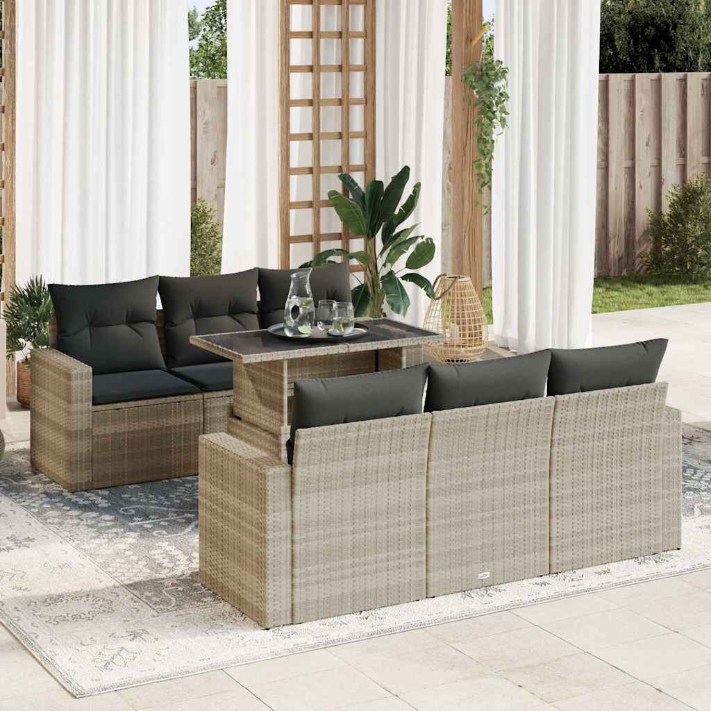 JUNG Vida 7-tlg. Garten-Sofagarnitur mit Kissen Hellgrau Poly Rattan