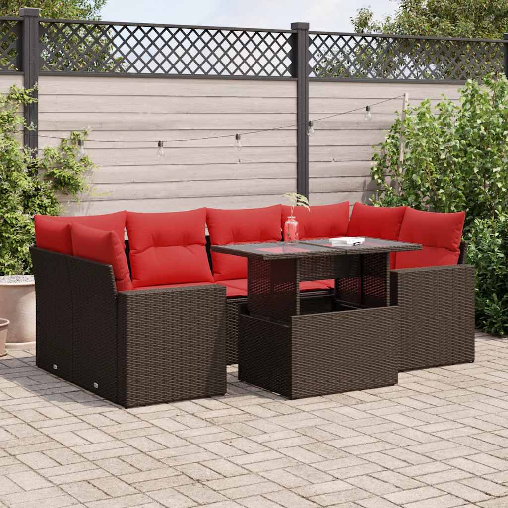 JUNG Vida 7-tlg. Garten-Sofagarnitur mit Kissen Braun Poly Rattan Akazie