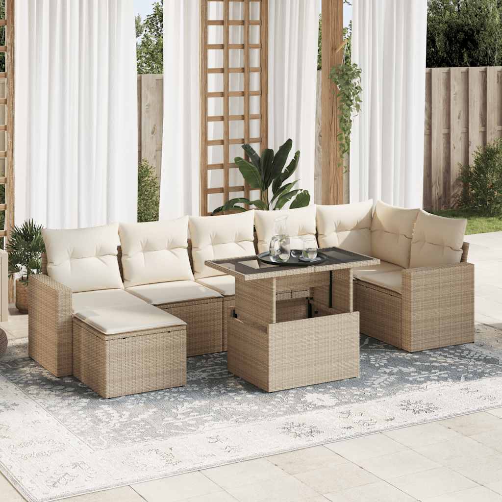 JUNG Vida 8-tlg. Garten-Sofagarnitur mit Kissen Beige Poly Rattan