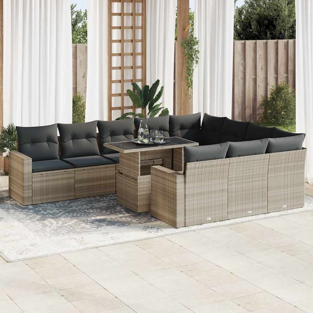 JUNG Vida 11-tlg. Garten-Sofagarnitur mit Kissen Hellgrau Poly Rattan