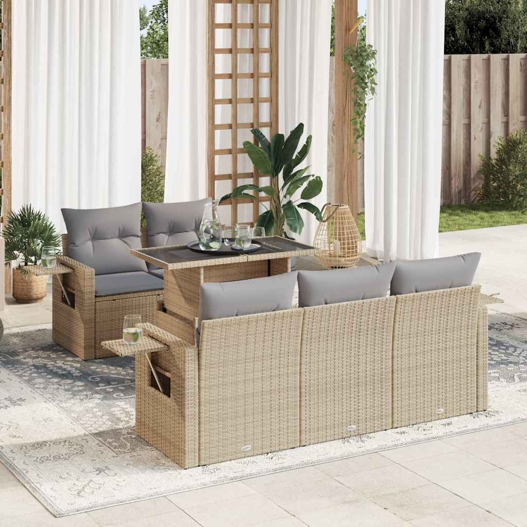 JUNG Vida 6-tlg. Garten-Sofagarnitur mit Kissen Beige Poly Rattan