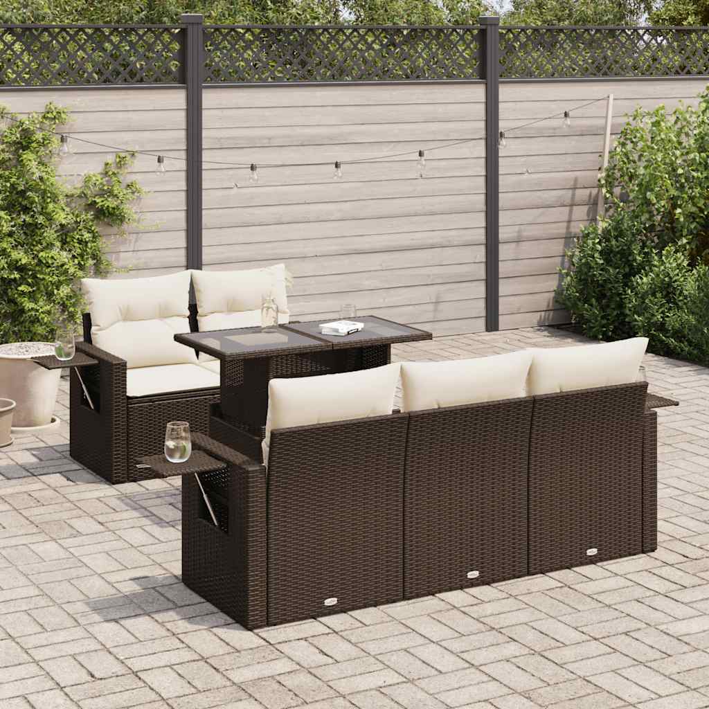 JUNG Vida 6-tlg. Garten-Sofagarnitur mit Kissen Braun Poly Rattan