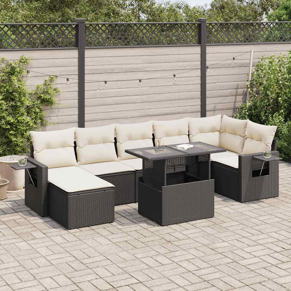 JUNG Vida 8-tlg. Garten-Sofagarnitur mit Kissen Schwarz Poly Rattan