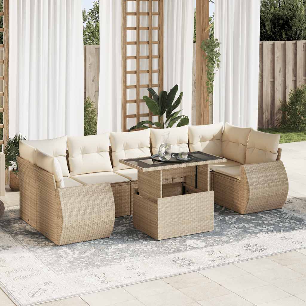 JUNG Vida 8-tlg. Garten-Sofagarnitur mit Kissen Beige Poly Rattan