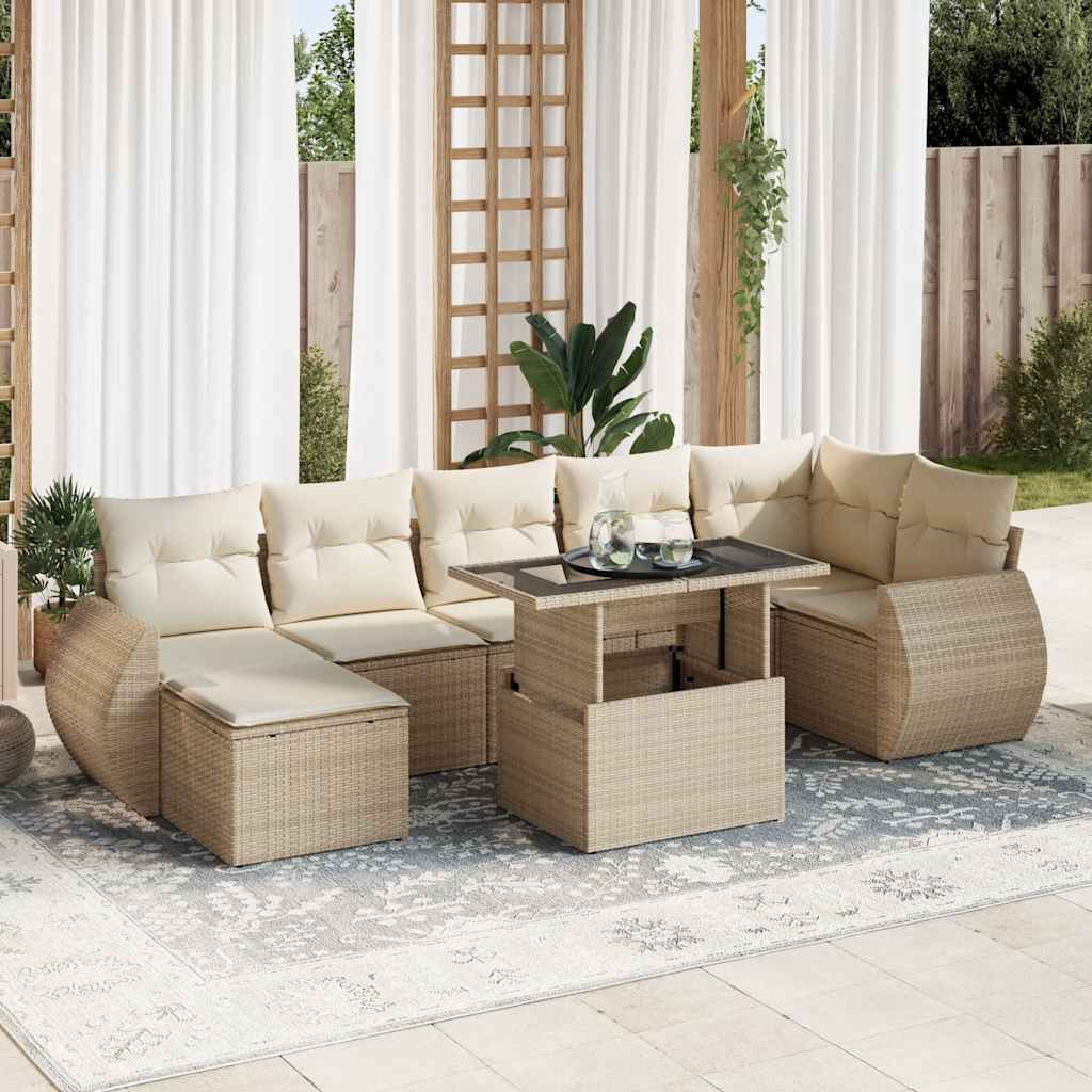 JUNG Vida 8-tlg. Garten-Sofagarnitur mit Kissen Beige Poly Rattan