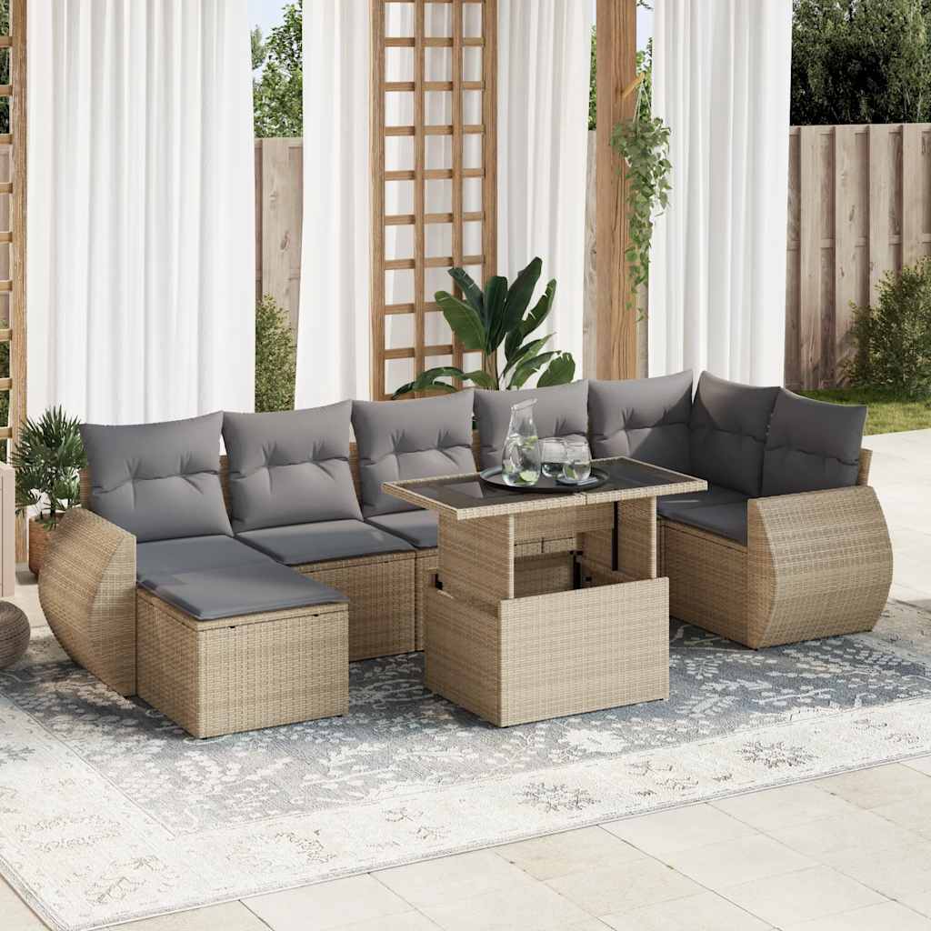 JUNG Vida 8-tlg. Garten-Sofagarnitur mit Kissen Beige Poly Rattan