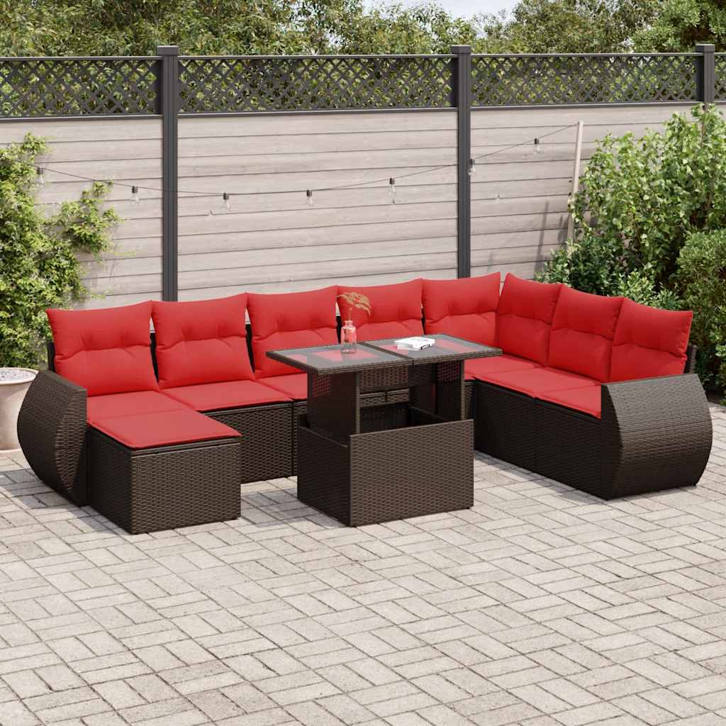 JUNG Vida 9-tlg. Garten-Sofagarnitur mit Kissen Braun Poly Rattan Akazie