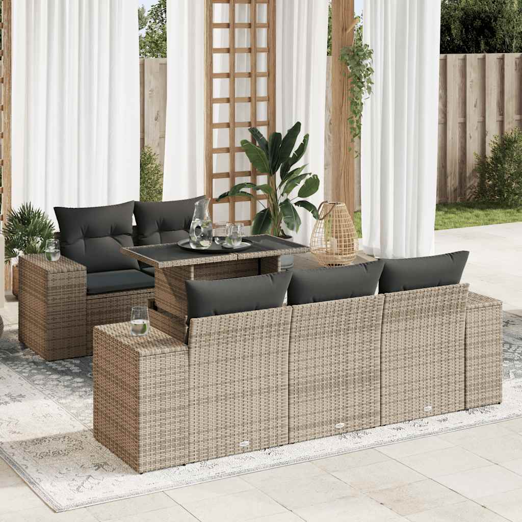JUNG Vida 6-tlg. Garten-Sofagarnitur mit Kissen Grau Poly Rattan