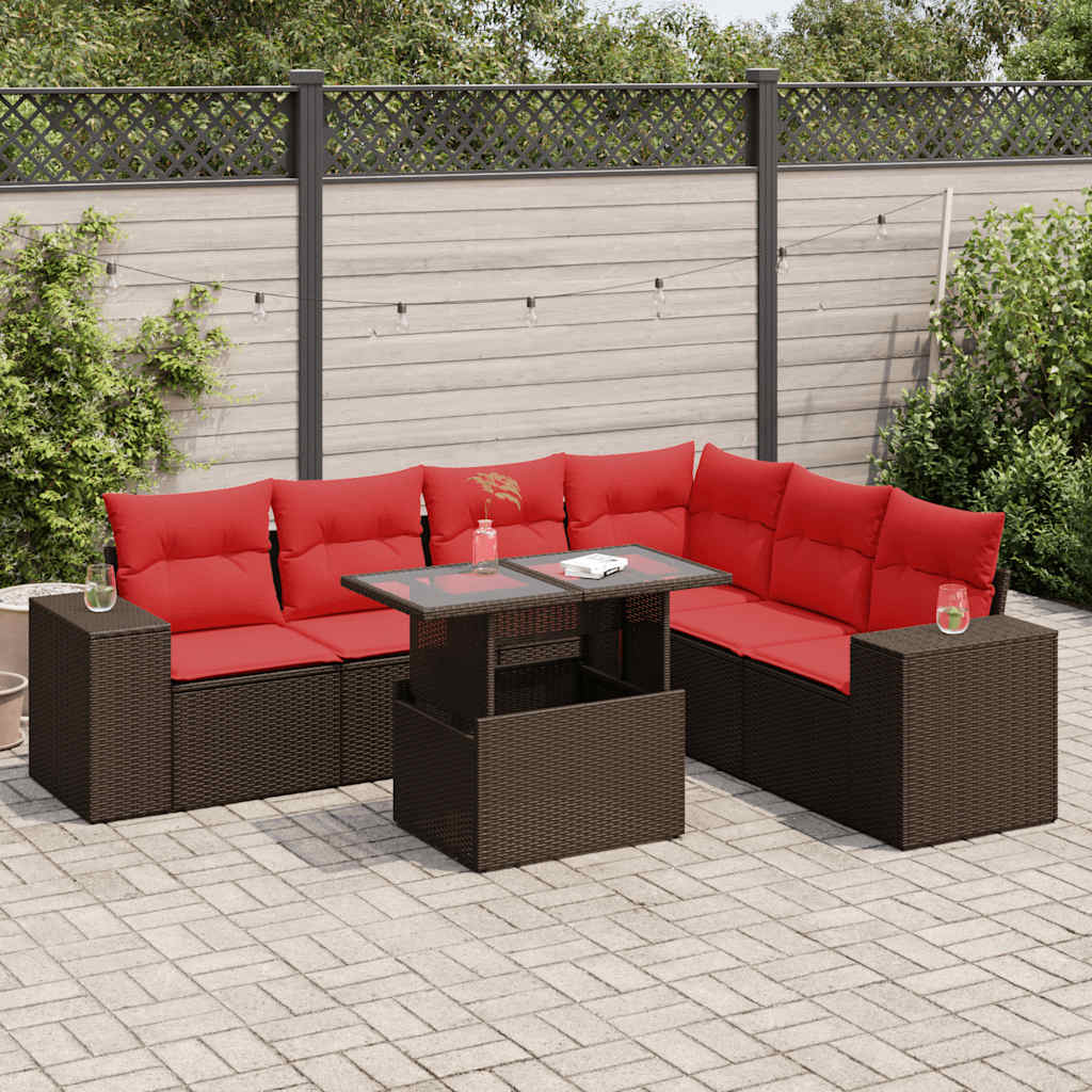 JUNG Vida 7-tlg. Garten-Sofagarnitur mit Kissen Braun Poly Rattan Akazie