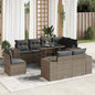 JUNG Vida 9-tlg. Garten-Sofagarnitur mit Kissen Grau Poly Rattan