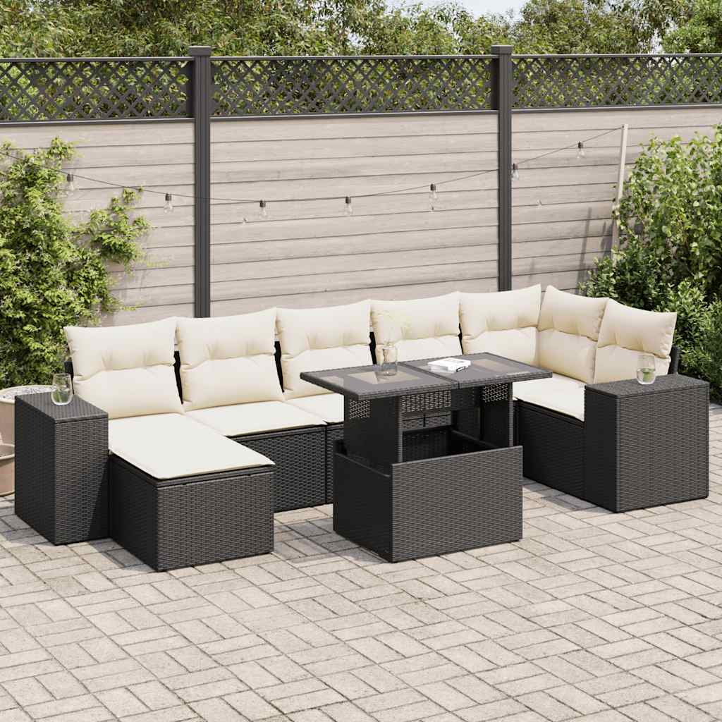 JUNG Vida 8-tlg. Garten-Sofagarnitur mit Kissen Schwarz Poly Rattan