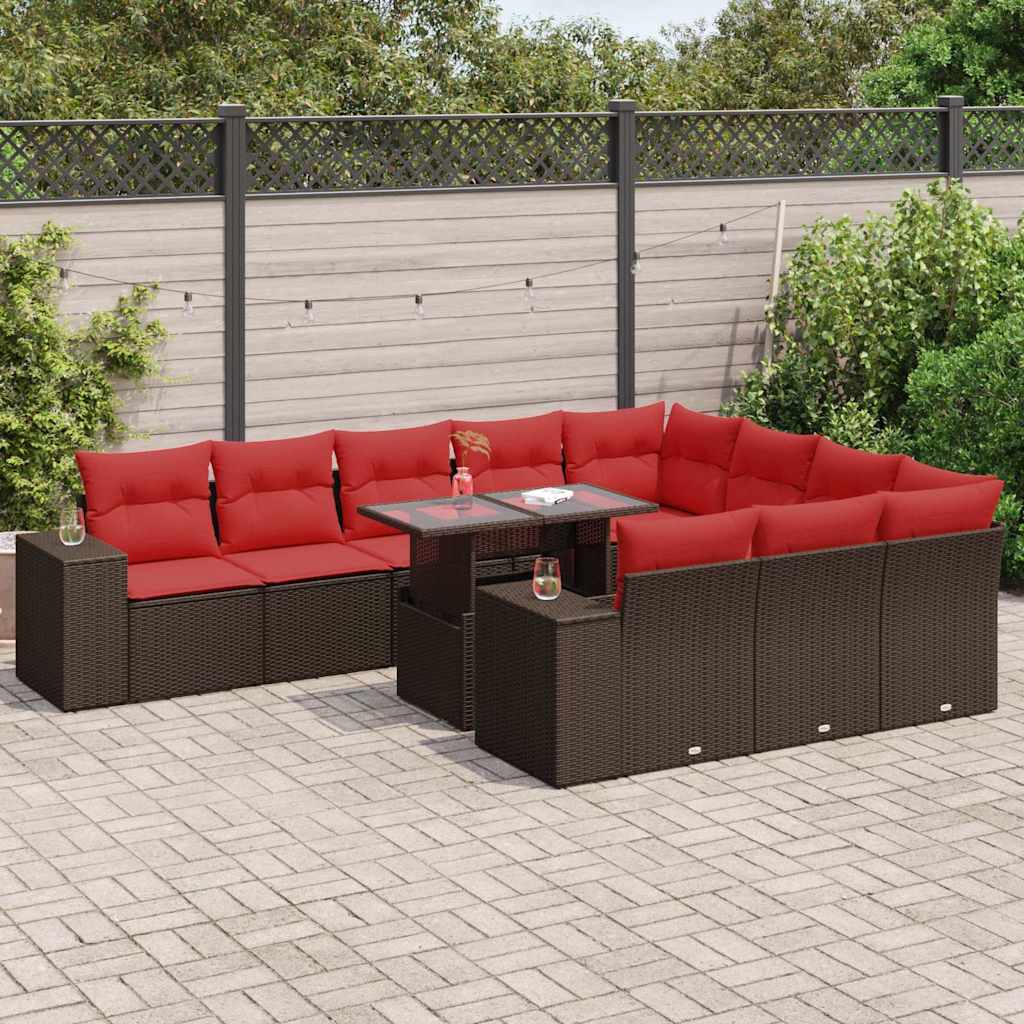 JUNG Vida 11-tlg. Garten-Sofagarnitur mit Kissen Braun Poly Rattan Akazie