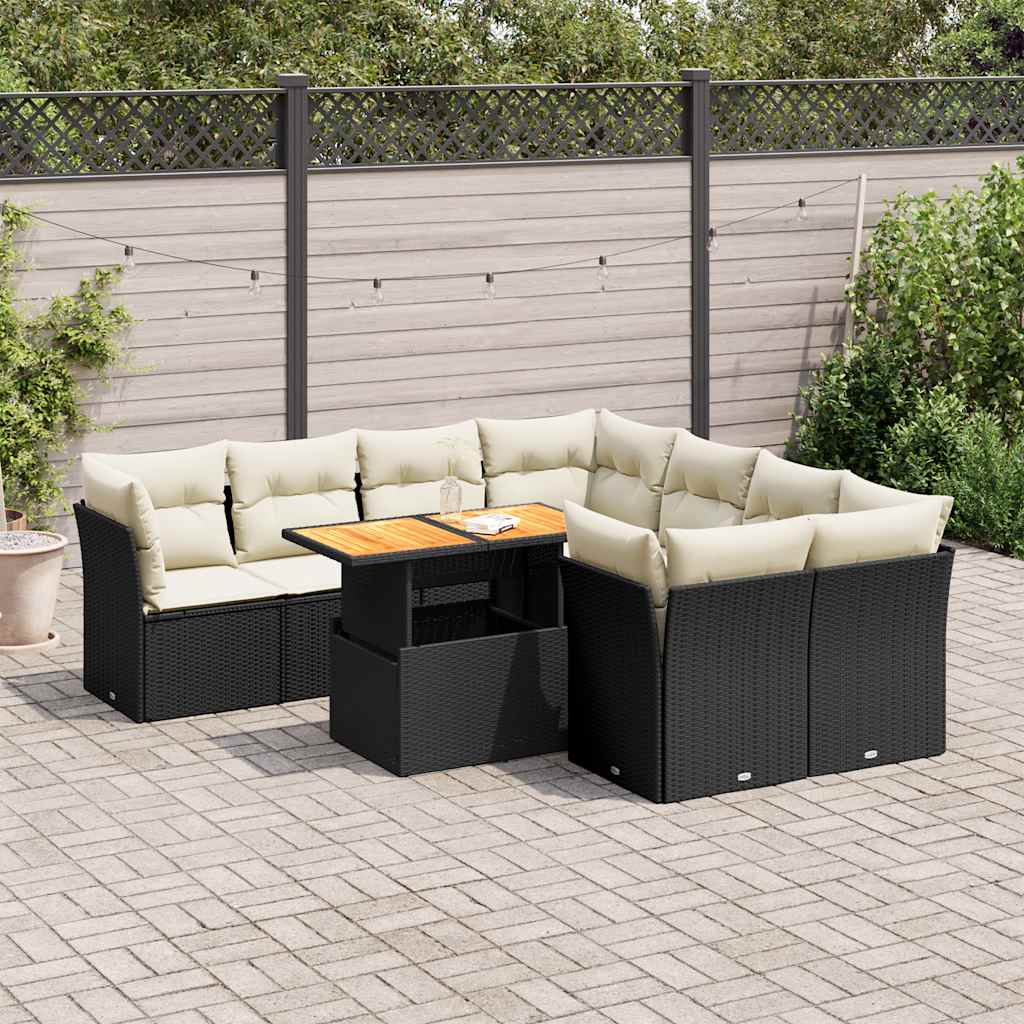 JUNG Vida 9-tlg. Garten-Sofagarnitur mit Kissen Schwarz Poly Rattan