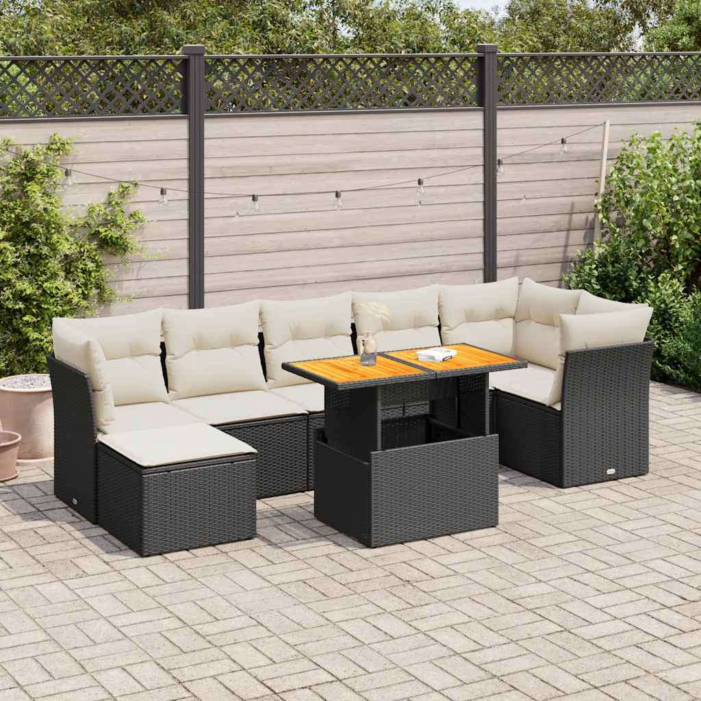JUNG Vida 8-tlg. Garten-Sofagarnitur mit Kissen Schwarz Poly Rattan