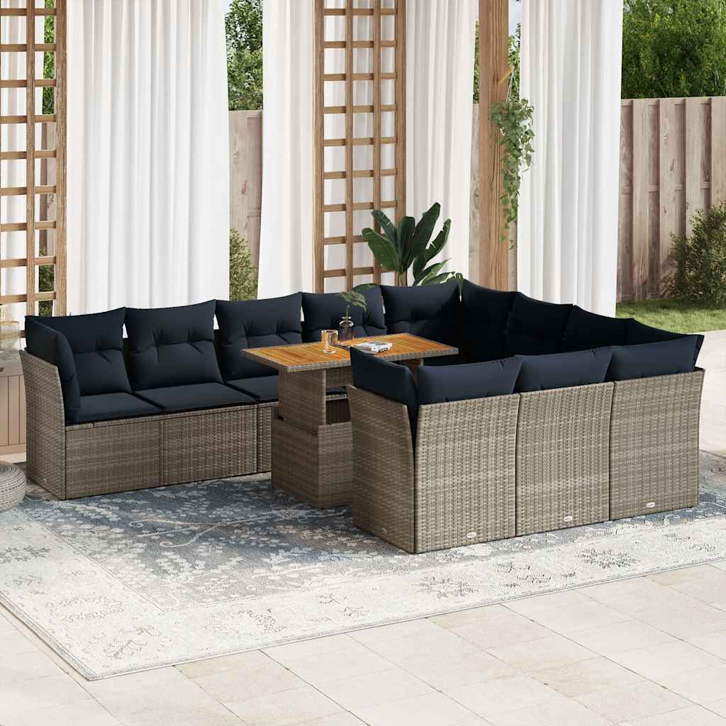JUNG Vida 11-tlg. Garten-Sofagarnitur mit Kissen Grau Poly Rattan