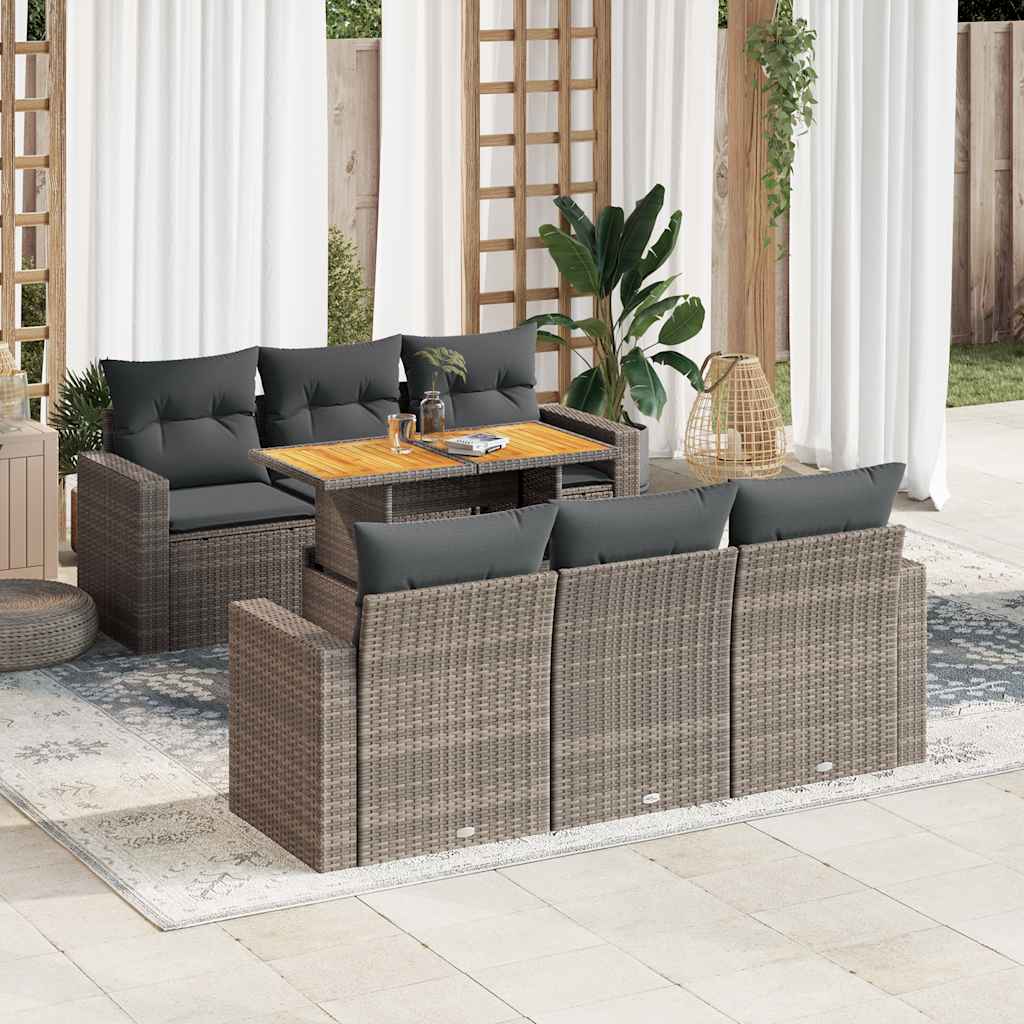 JUNG Vida 7-tlg. Garten-Sofagarnitur mit Kissen Grau Poly Rattan