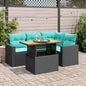 JUNG Vida 5-tlg. Garten-Sofagarnitur mit Kissen Schwarz Poly Rattan