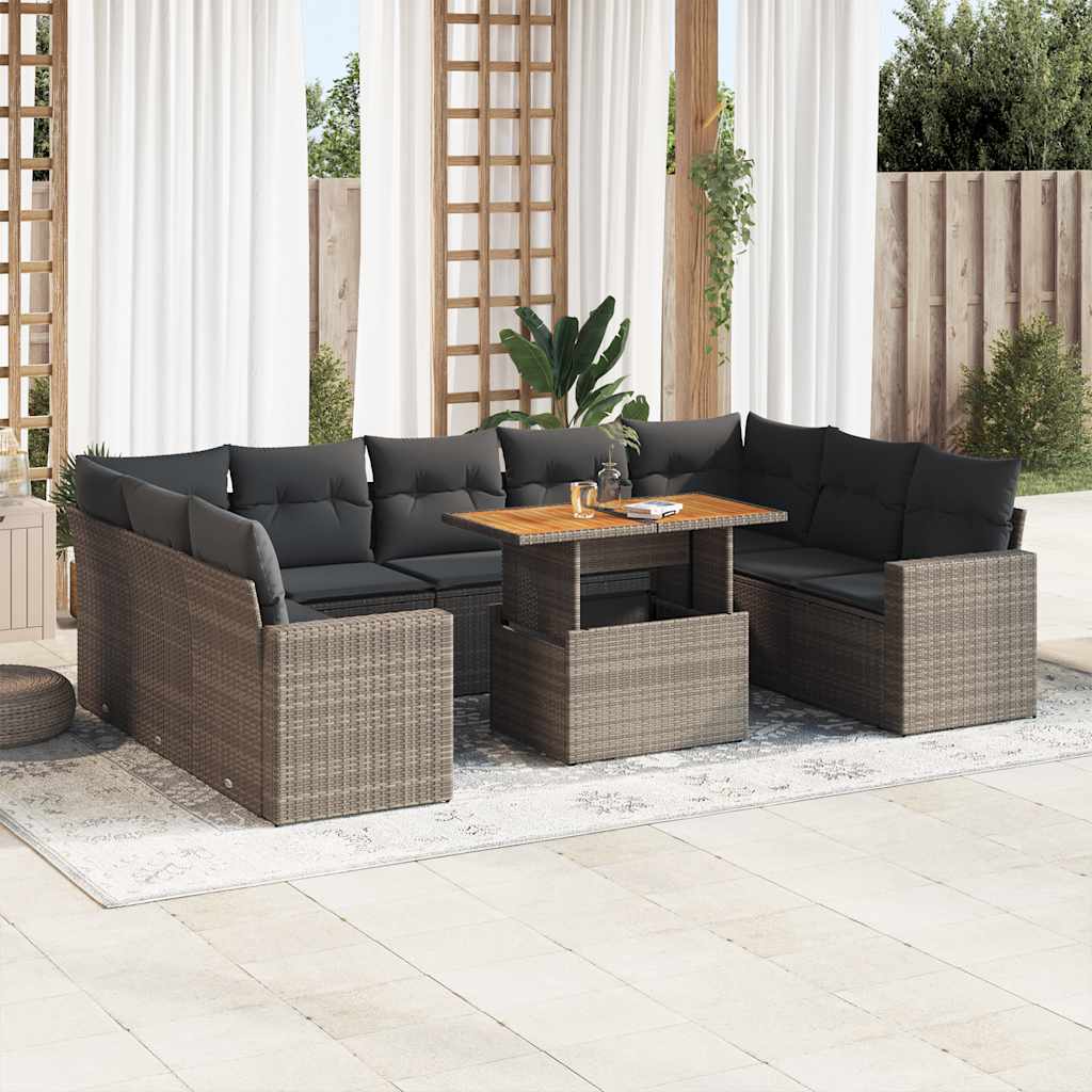 JUNG Vida 10-tlg. Garten-Sofagarnitur mit Kissen Grau Poly Rattan