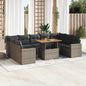 JUNG Vida 10-tlg. Garten-Sofagarnitur mit Kissen Grau Poly Rattan