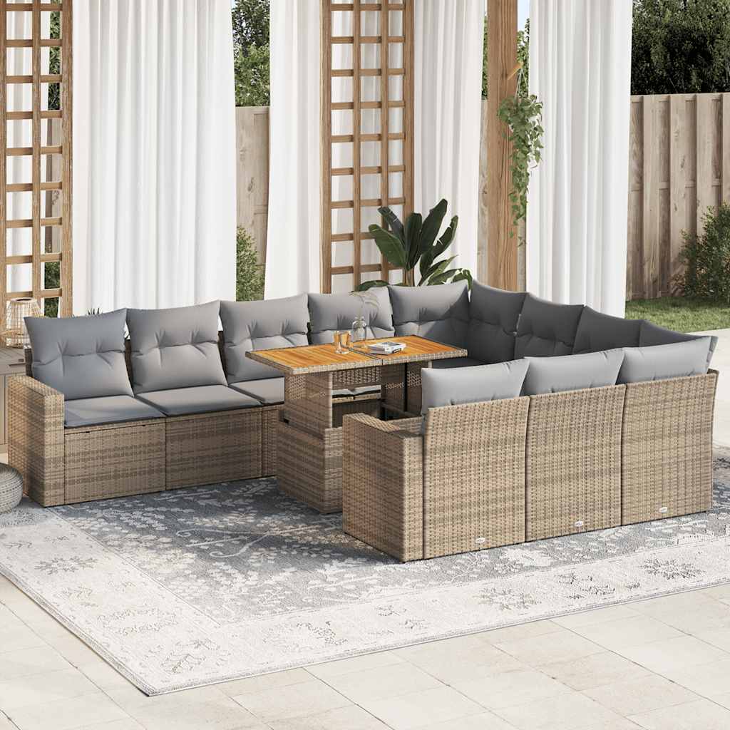 JUNG Vida 11-tlg. Garten-Sofagarnitur mit Kissen Beige Poly Rattan