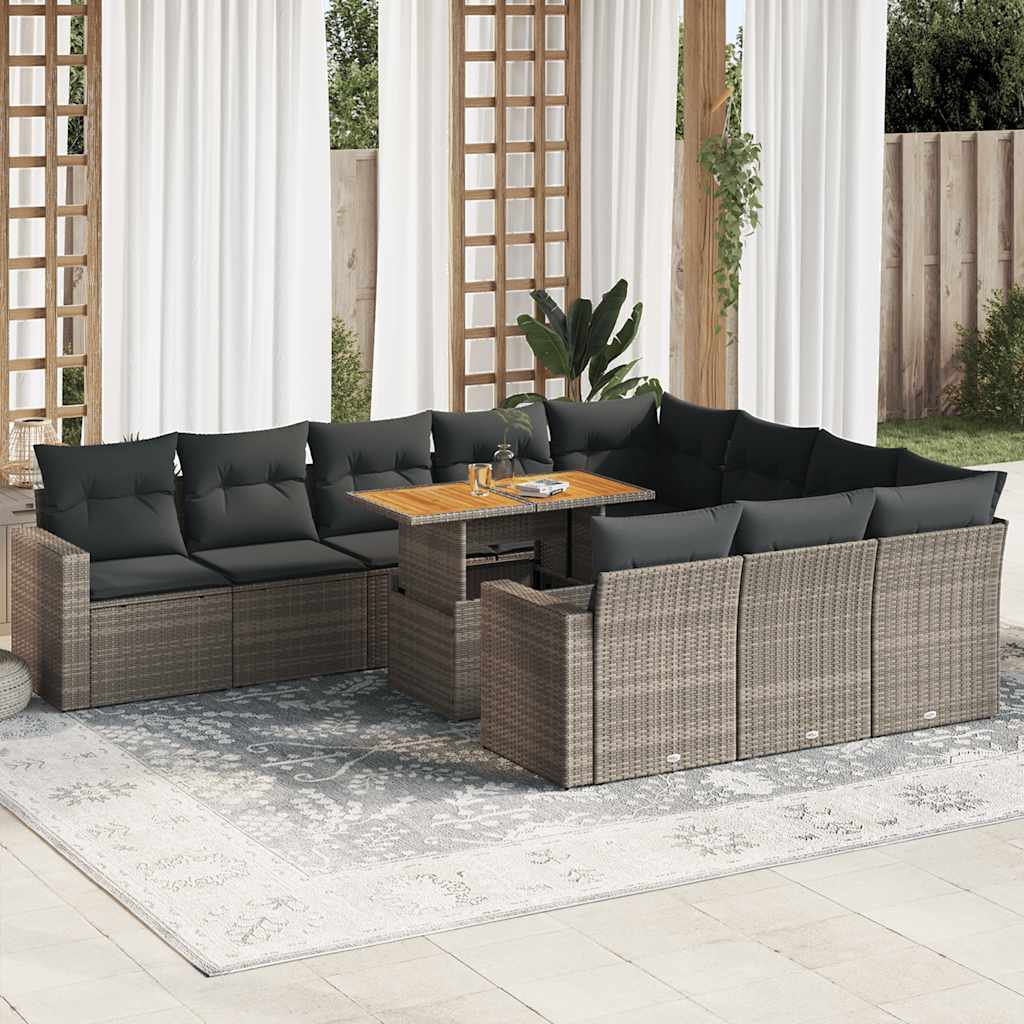 JUNG Vida 11-tlg. Garten-Sofagarnitur mit Kissen Grau Poly Rattan