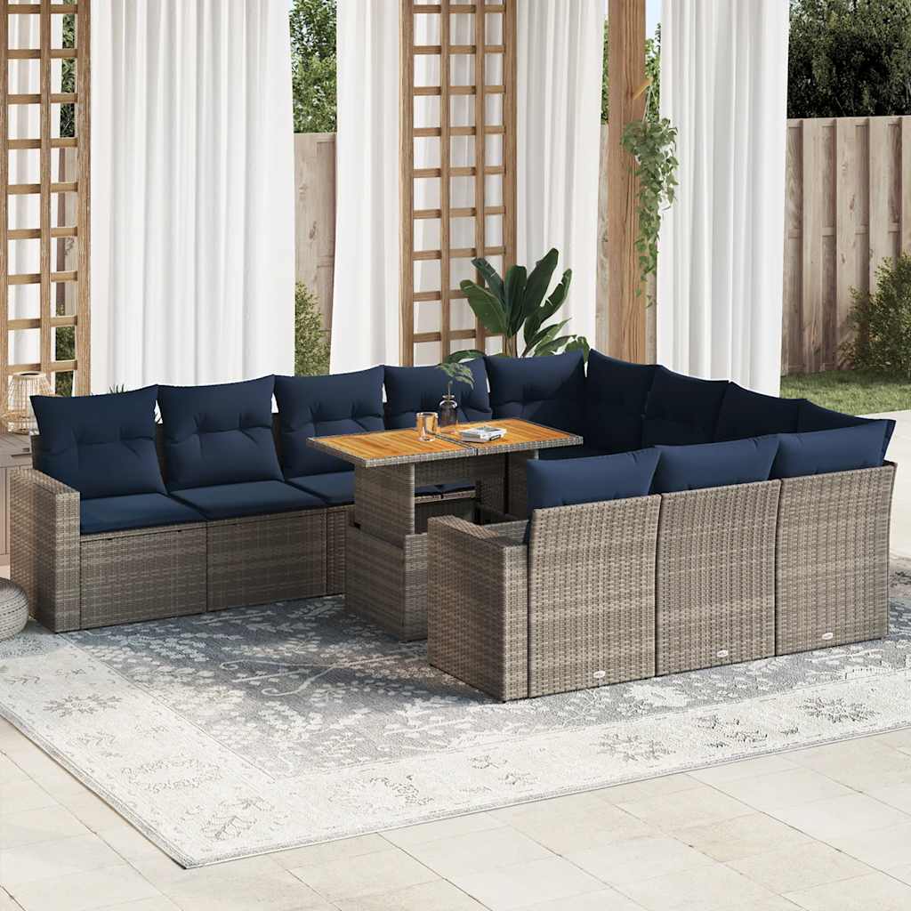 JUNG Vida 11-tlg. Garten-Sofagarnitur mit Kissen Grau Poly Rattan