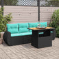 JUNG Vida 5-tlg. Garten-Sofagarnitur mit Kissen Schwarz Poly Rattan