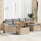 JUNG Vida 6-tlg. Garten-Sofagarnitur mit Kissen Beige Poly Rattan