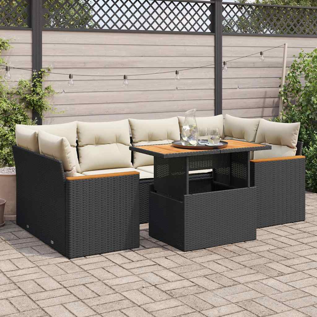 JUNG Vida 6-tlg. Garten-Sofagarnitur mit Kissen Schwarz Poly Rattan