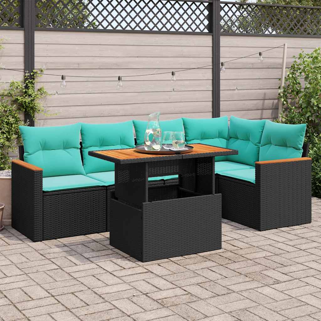 JUNG Vida 6-tlg. Garten-Sofagarnitur mit Kissen Schwarz Poly Rattan